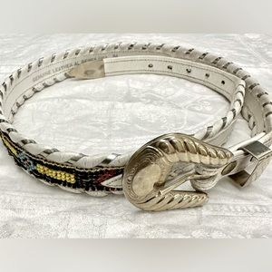 Vintage Al Beres Beaded Leather & Silver Belt Size 34